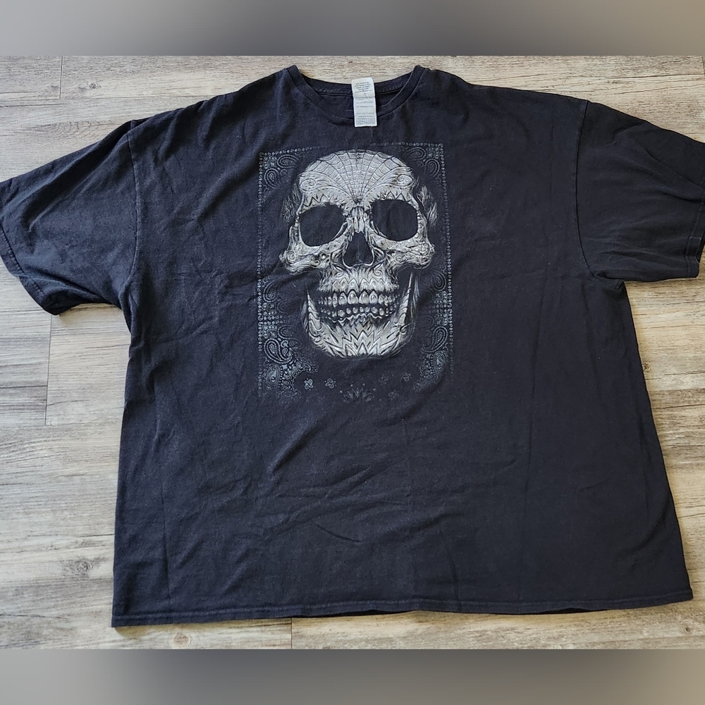 Delta Pro Weight Men's‎ Cotton Vintage Bandana Skull T Shirt 3XL Paisley Black.